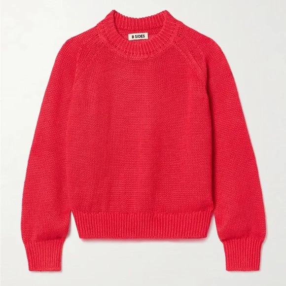 B SIDES “Lind” 100% Italian Linen Knit Red Crewneck Sweater in Geranium sz SMALL - Picture 6 of 11